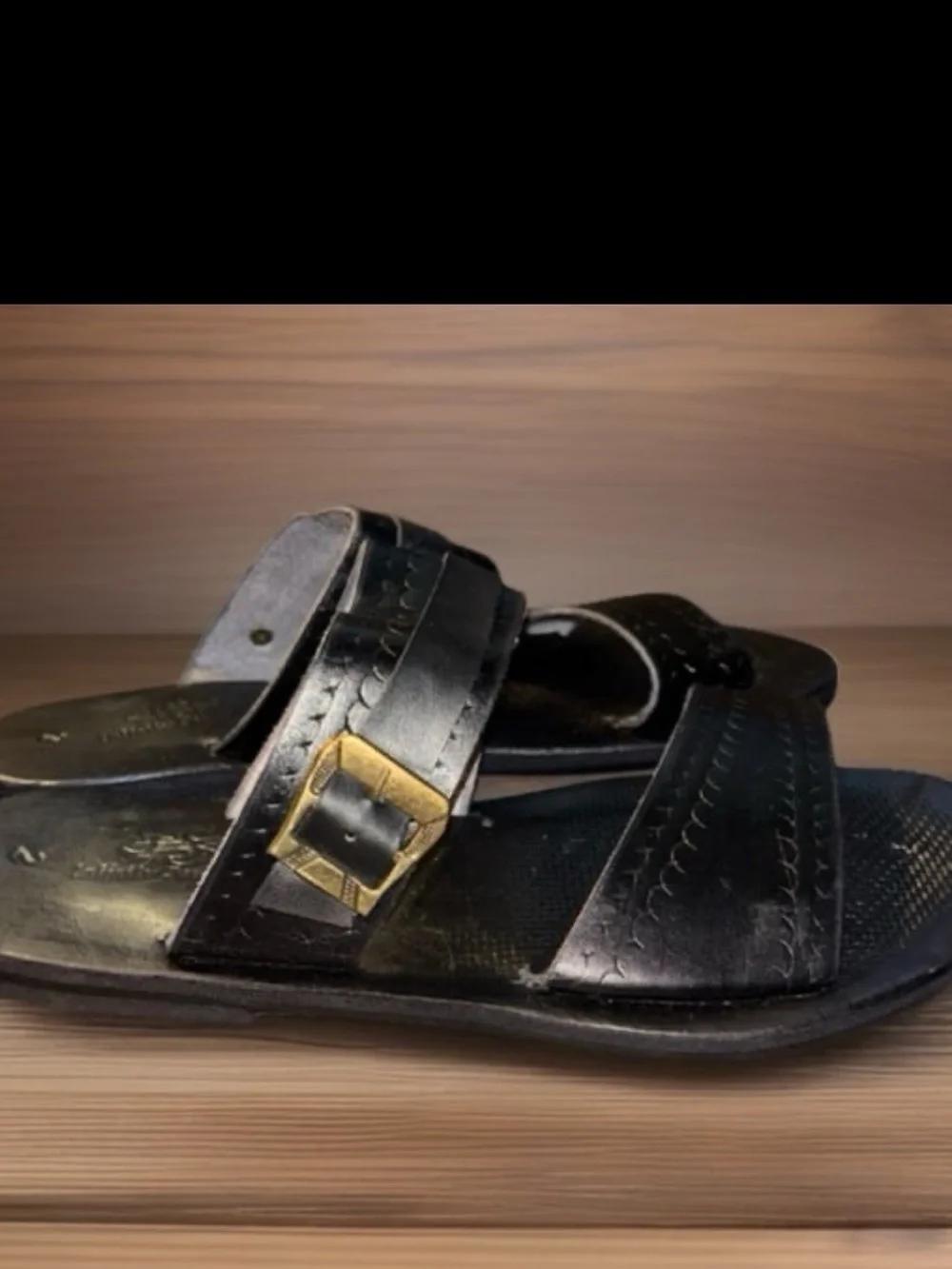 Infinite Ramsco Handcrafted Custom Black Leather Slide Sandals ,Men’s size 8